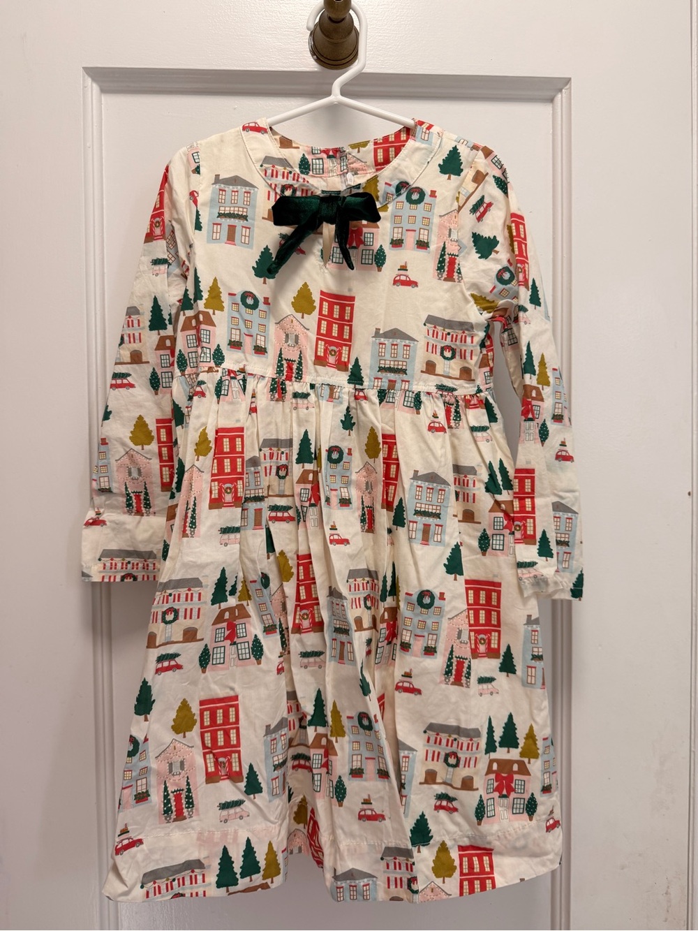 Pink Chicken Cream Holiday Village Nightgown with Green Bow Accent